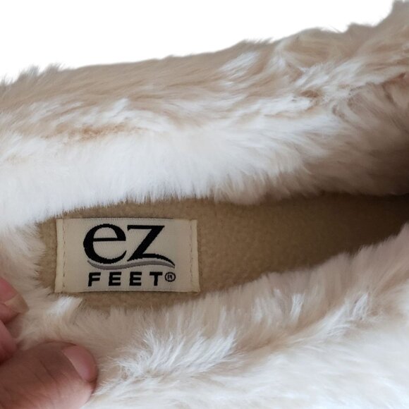 EZ Feet Cable Knit Faux Fur Lined Slippers Cream Size 7/8 - Picture 8 of 10